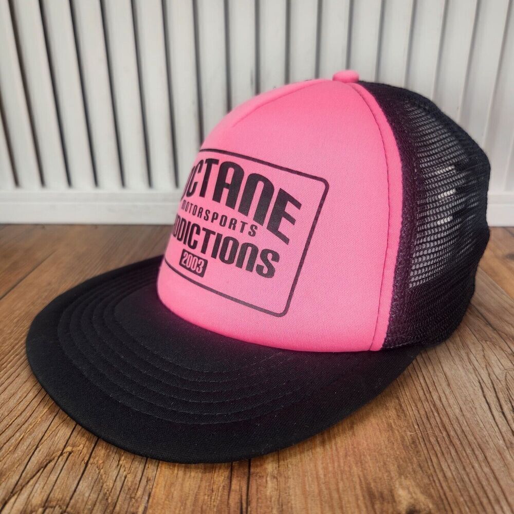 VTG 2003 Octane Motorsports Addictions Snapback Trucker Hat Cap Pink Black Foam